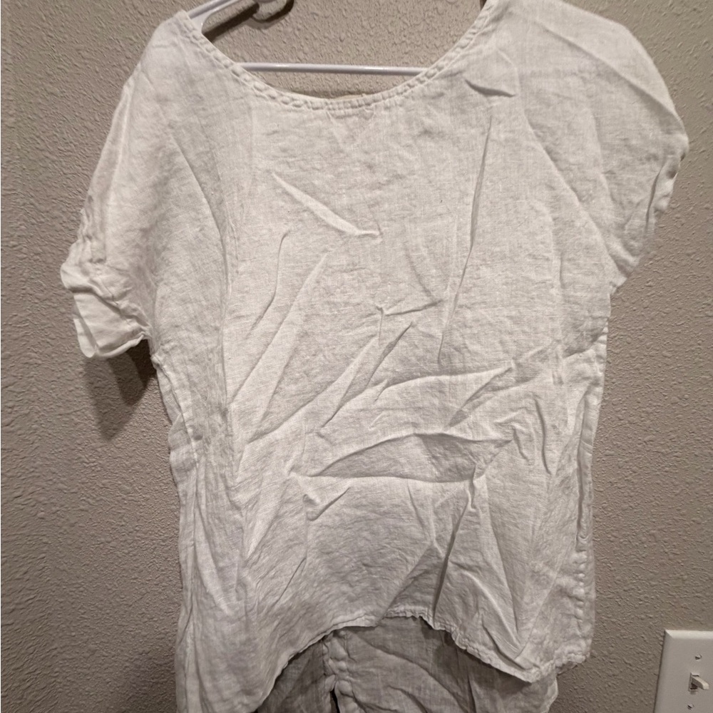Elegant White Linen Short Sleeve Top